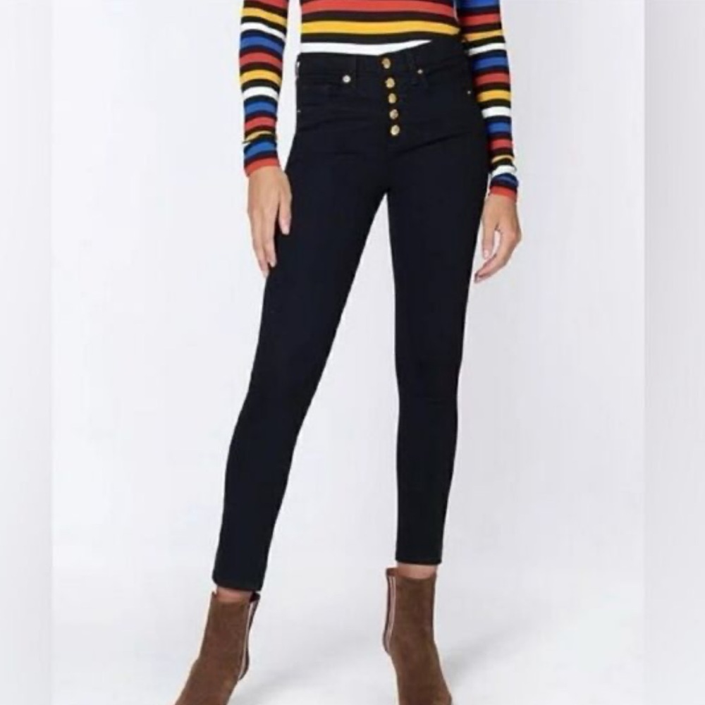 Veronica Beard Debbie 10” Skinny Jeans Black w/ Gold Button Fly 30 Like New